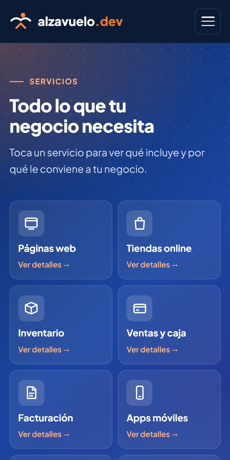 Web de alzavuelo.dev vista en celular